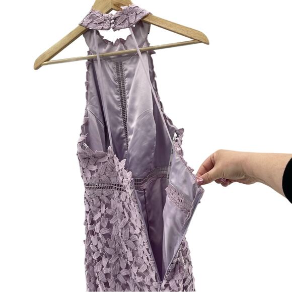 Revolve Bardot Gemma Light Lavender Floral Overlay Detail Midi Dress Size 10 - Picture 10 of 14